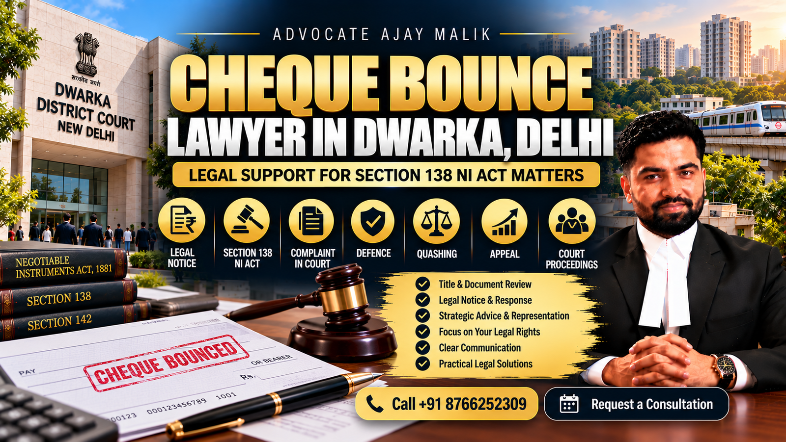 Cheque Bounce Lawyer in Dwarka Delhi Section 138 NI Act Advocate Ajay Malik
