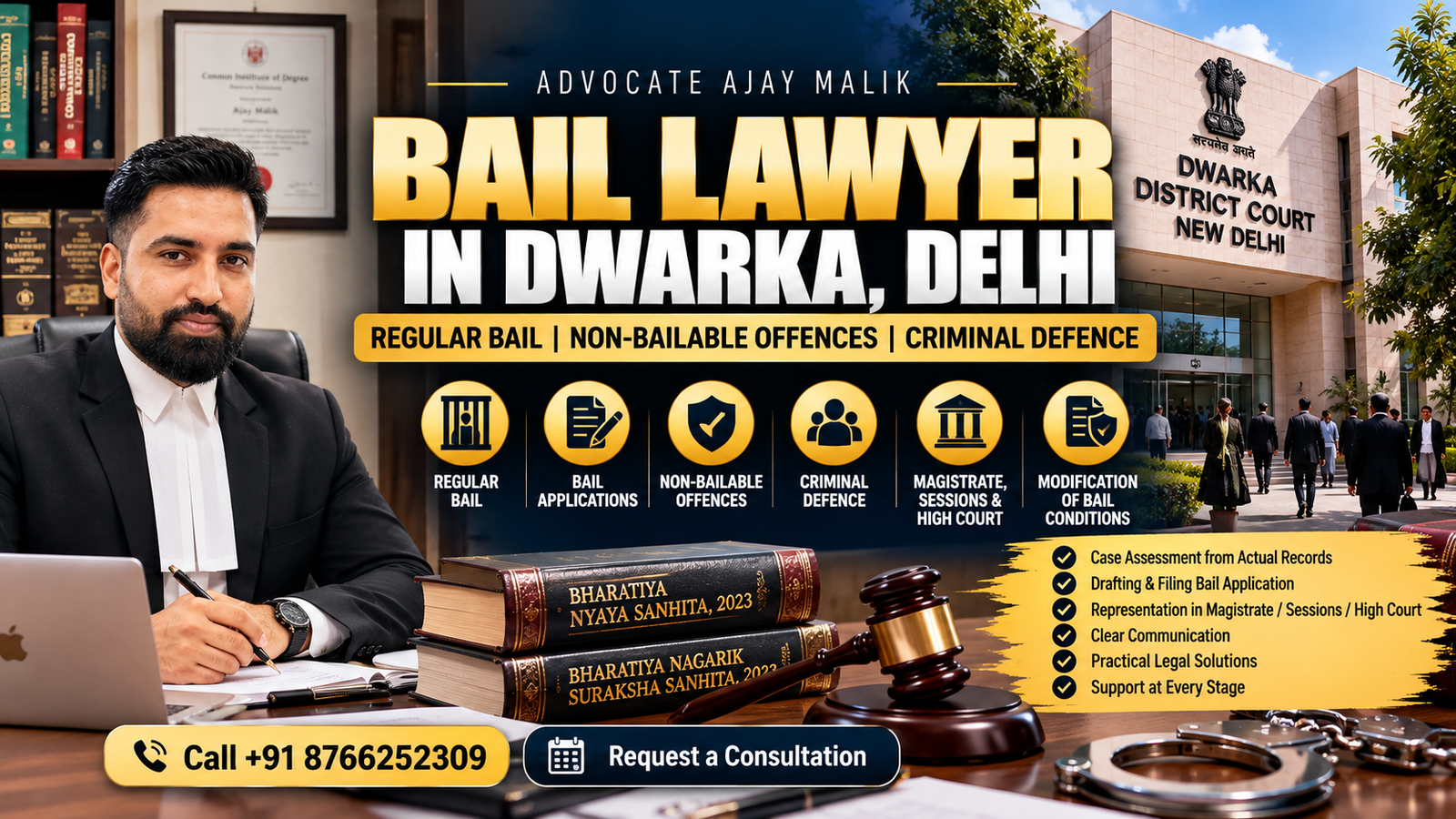Bail Lawyer in Dwarka Delhi regular bail and criminal defence